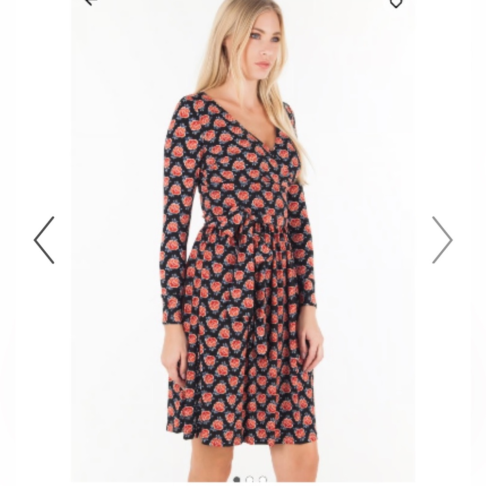 Brooks‎ Brothers Black and Red Floral Long Sleeve Dress- never worn 160 retail